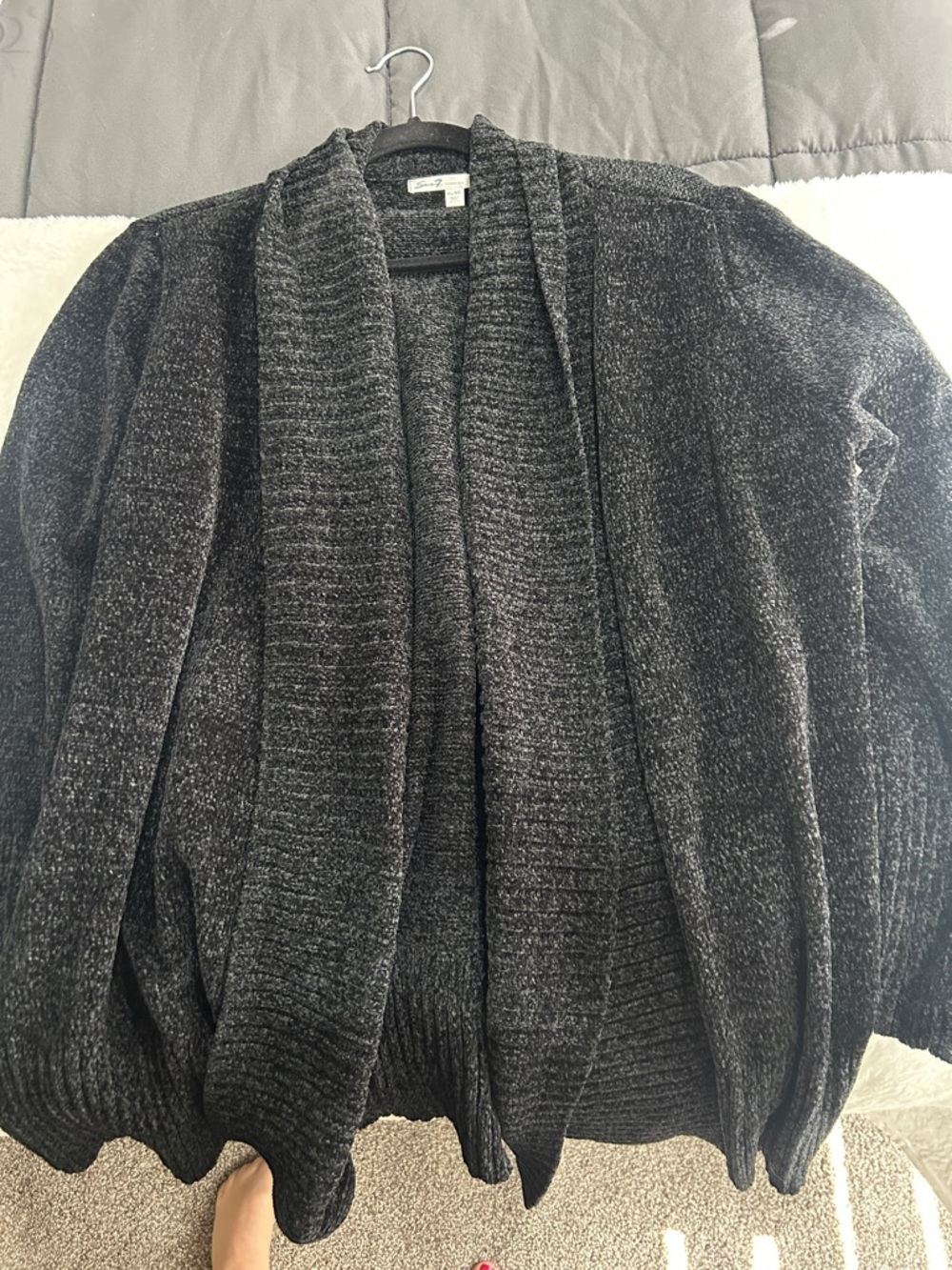 Seven7 Black Open-Front Knit Cardigan